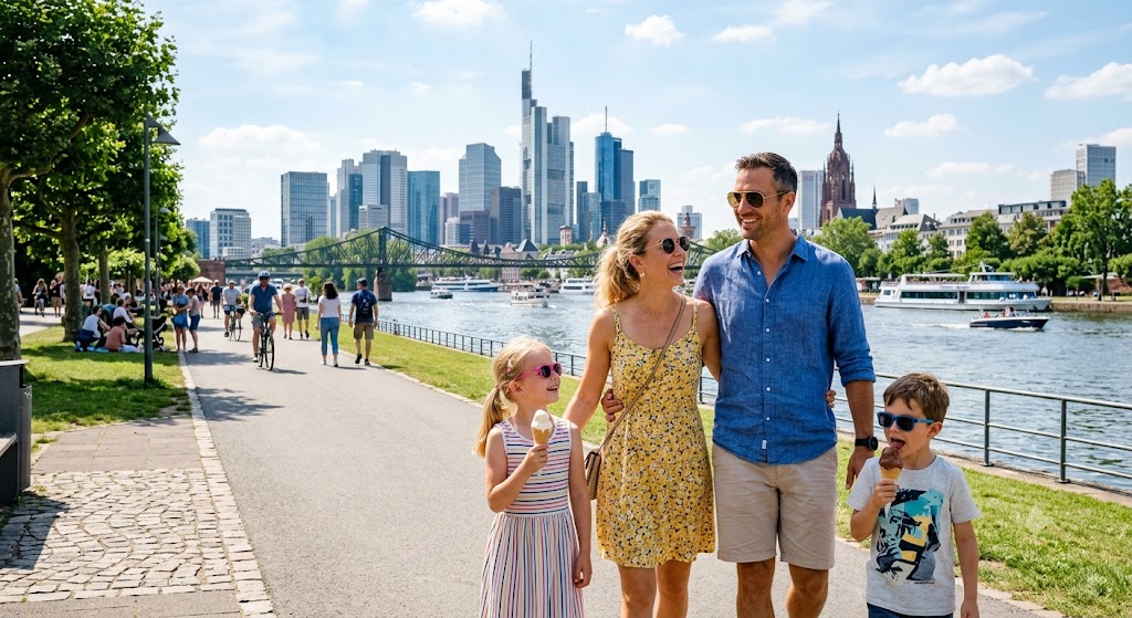 Familienurlaub im Sommer in Frankfurt am Main (KI generiert by Nano Banana)